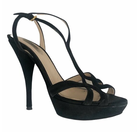 Prada Black Suede Open-Toe Platform Strappy Sandals 7 - Picture 8 of 11